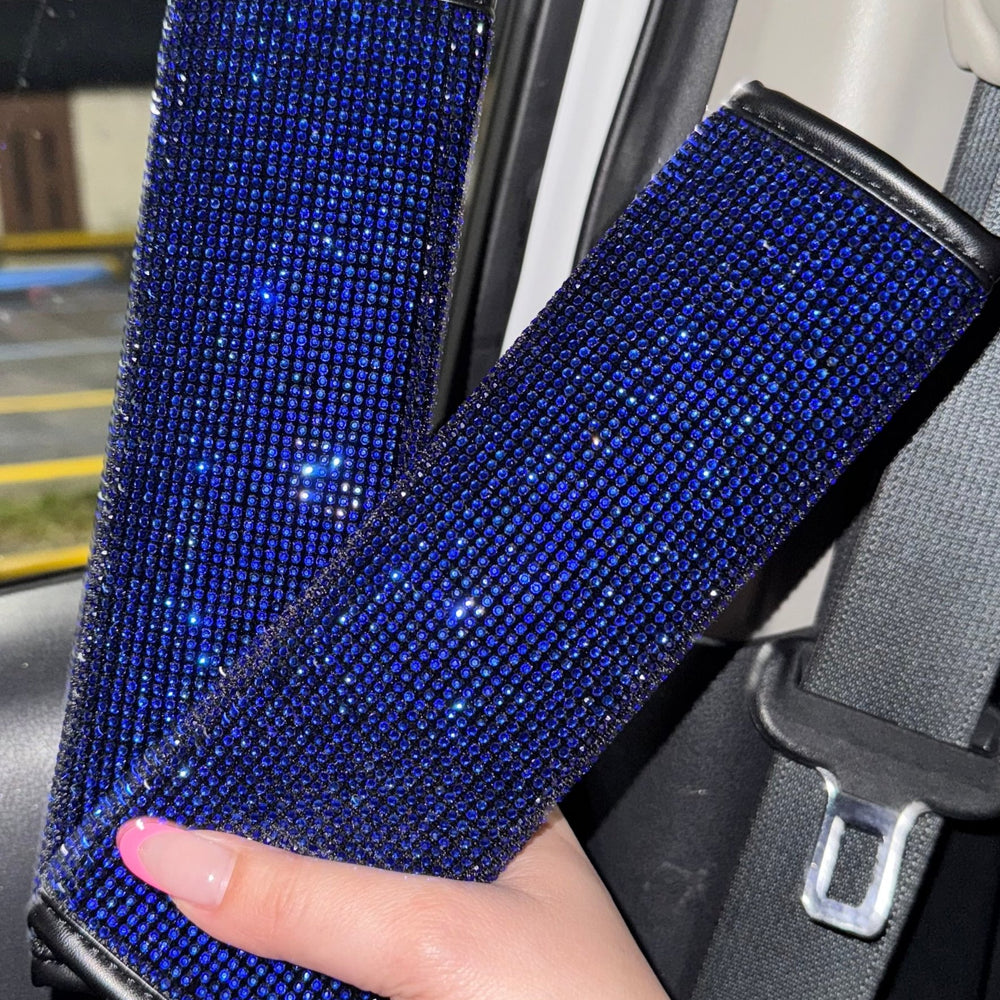 2 pack Bling Rhinestone Seat Belt Soft Velvet Seat Belt Covers for Women crystal ultra bling blue - Fashion Car ®