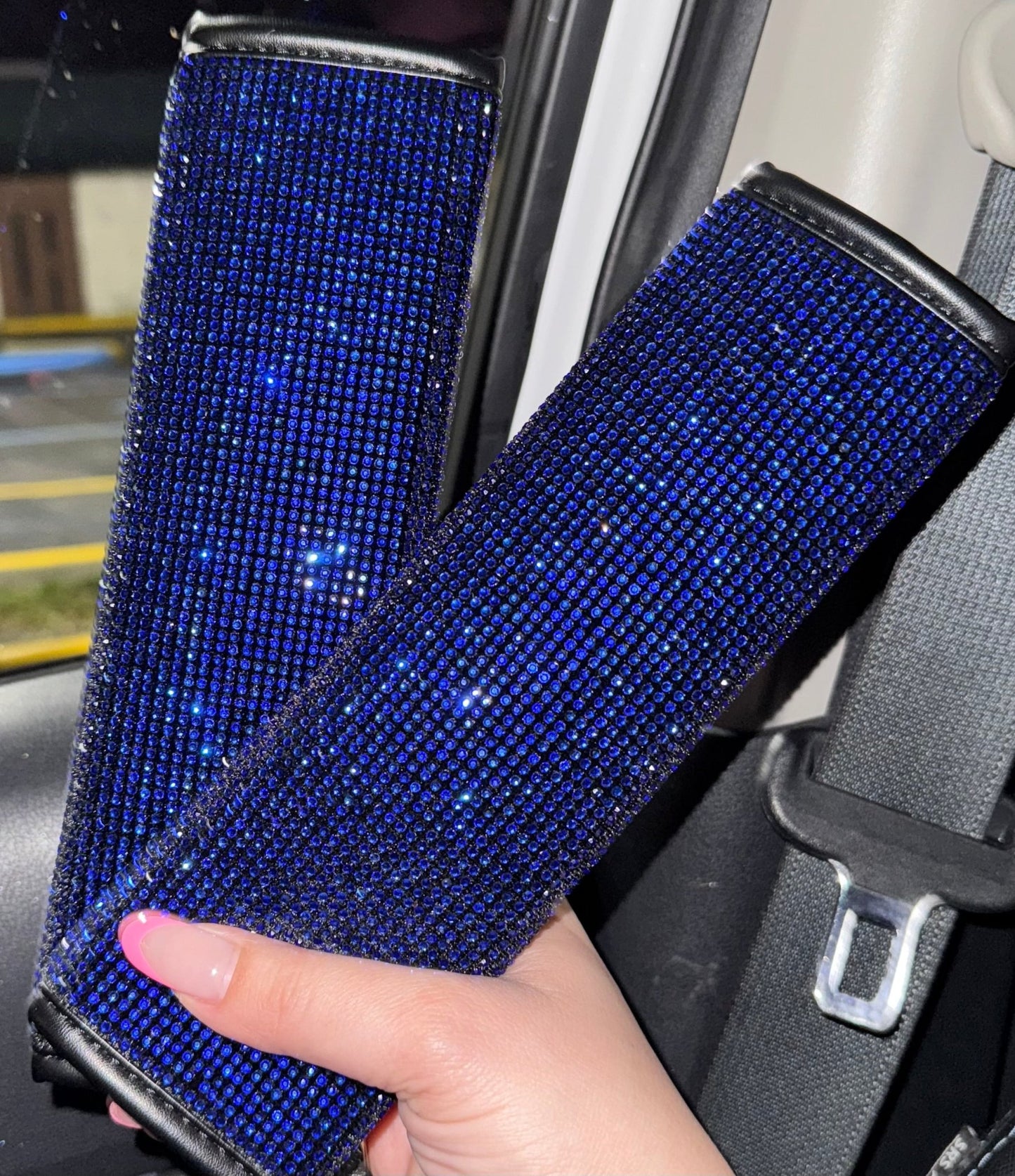 2 pack Bling Rhinestone Seat Belt Soft Velvet Seat Belt Covers for Women crystal ultra bling blue - Fashion Car ®