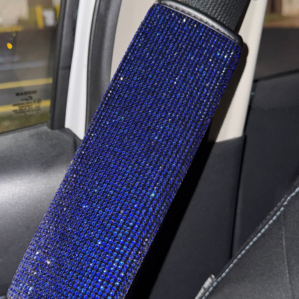 2 pack Bling Rhinestone Seat Belt Soft Velvet Seat Belt Covers for Women crystal ultra bling blue - Fashion Car ®