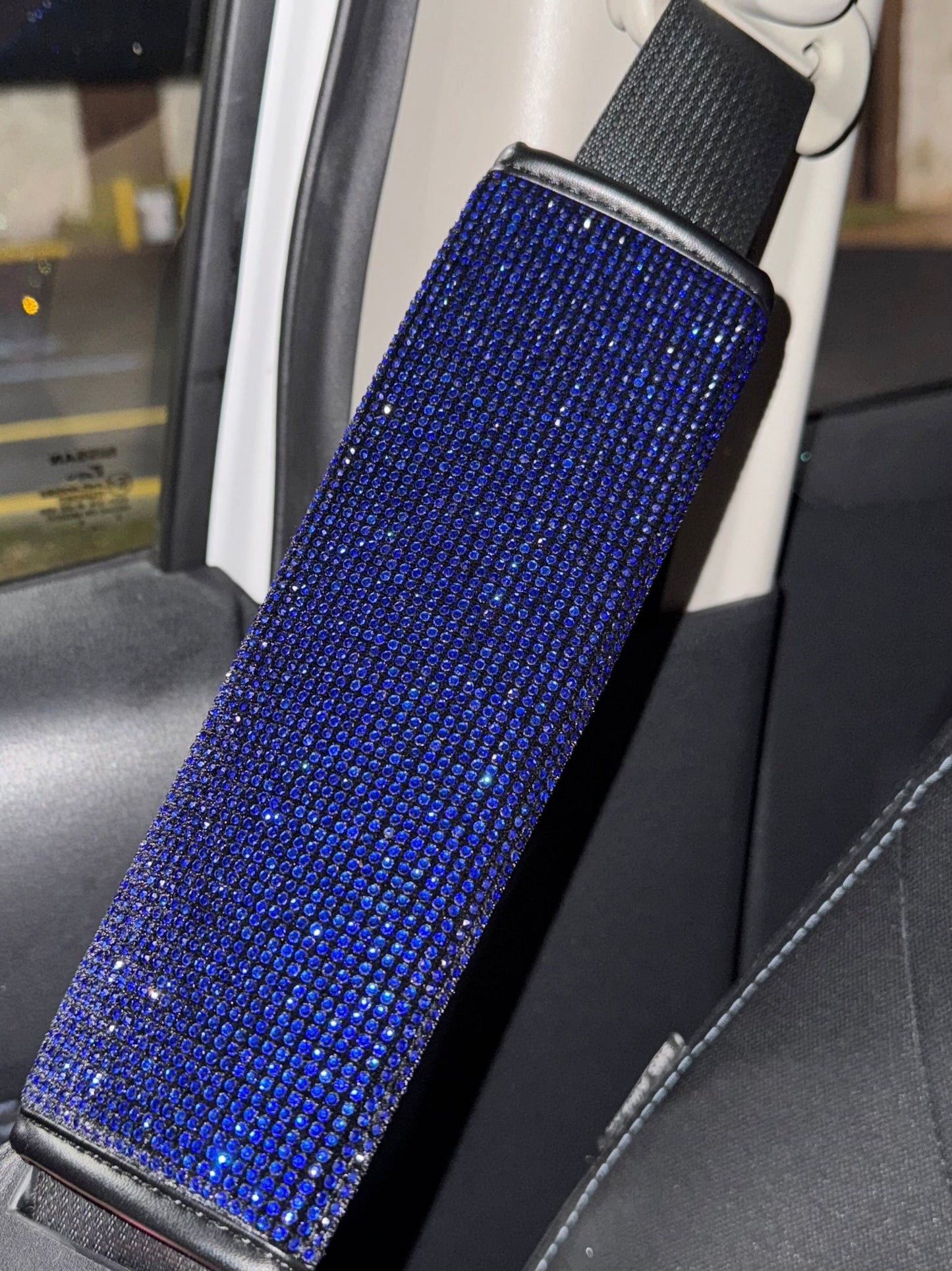 2 pack Bling Rhinestone Seat Belt Soft Velvet Seat Belt Covers for Women crystal ultra bling blue - Fashion Car ®
