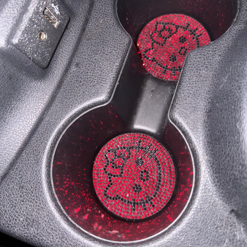 2PCS BLING CAR CUP HOLDER COASTER, 2.75 INCH ANTI - SLIP SHOCKPROOF UNIVERSAL FASHION VEHICLE CAR COASTERS INSERT BLING CRYSTAL RHINESTONE AUTO AUTOMOTIVE INTERIOR ACCESSORIES RED CAT - Fashion Car Inc