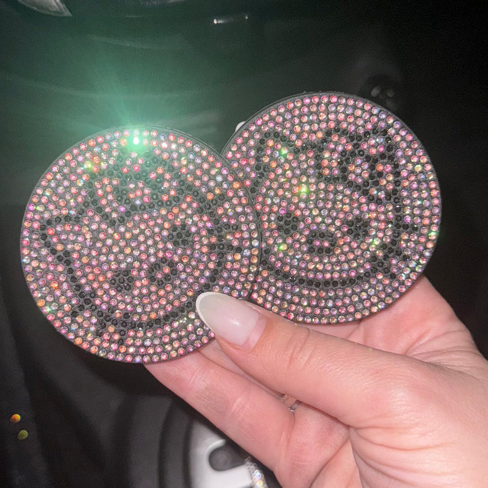 2PCS BLING CAR CUP HOLDER COASTER, 2.75 INCH ANTI - SLIP SHOCKPROOF UNIVERSAL FASHION VEHICLE CAR COASTERS INSERT BLING CRYSTAL RHINESTONE AUTO AUTOMOTIVE INTERIOR ACCESSORIES COLOR CAT - Fashion Car Inc