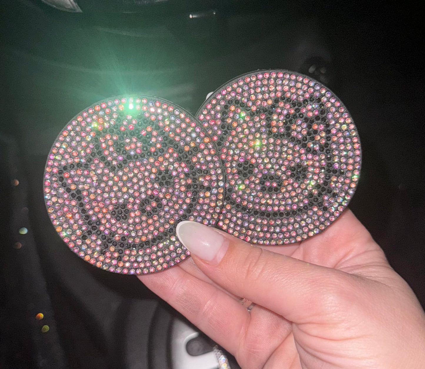 2PCS BLING CAR CUP HOLDER COASTER, 2.75 INCH ANTI - SLIP SHOCKPROOF UNIVERSAL FASHION VEHICLE CAR COASTERS INSERT BLING CRYSTAL RHINESTONE AUTO AUTOMOTIVE INTERIOR ACCESSORIES COLOR CAT - Fashion Car Inc