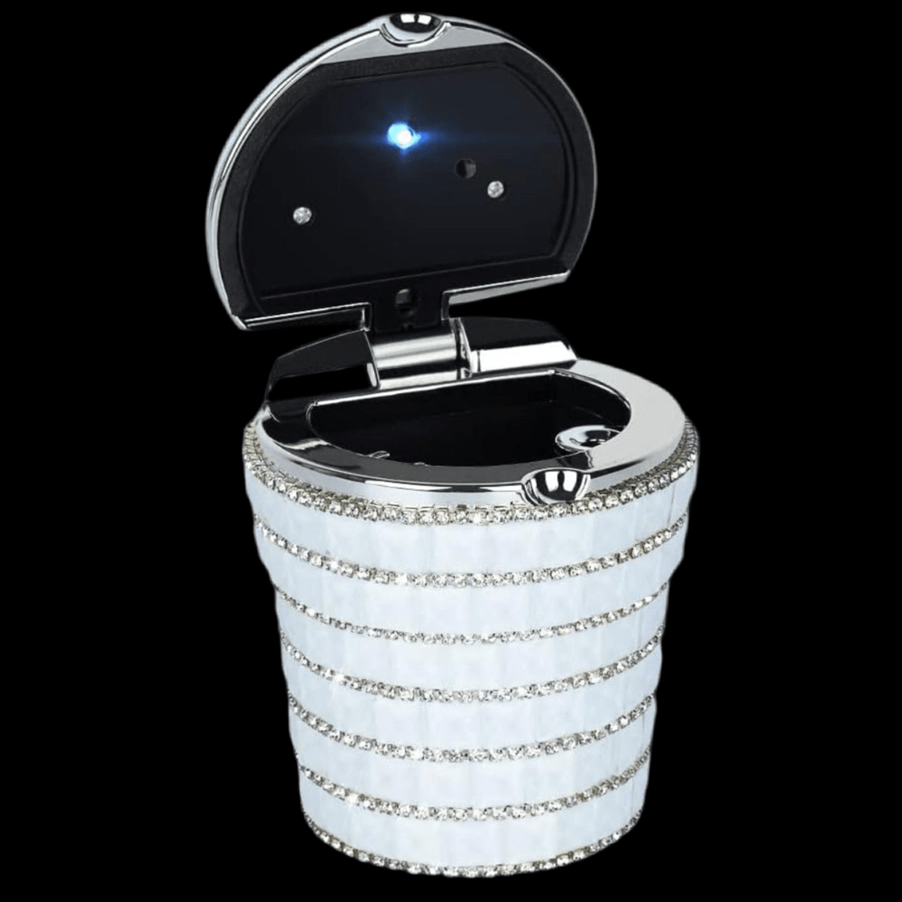 Ashtray with Bling Bling Diamond Auto Cigarette Odor Smoke Remover Cylinder Cup Holder With LED Lamp,White - Fashion Car ®