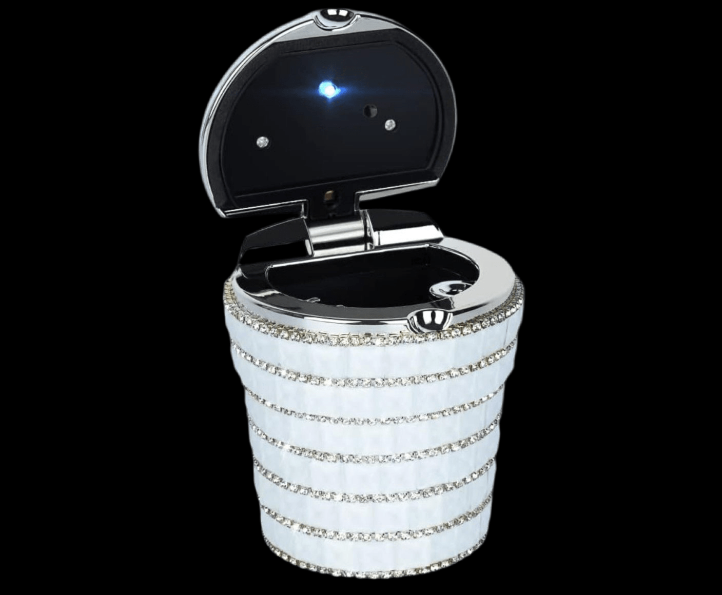Ashtray with Bling Bling Diamond Auto Cigarette Odor Smoke Remover Cylinder Cup Holder With LED Lamp,White - Fashion Car ®