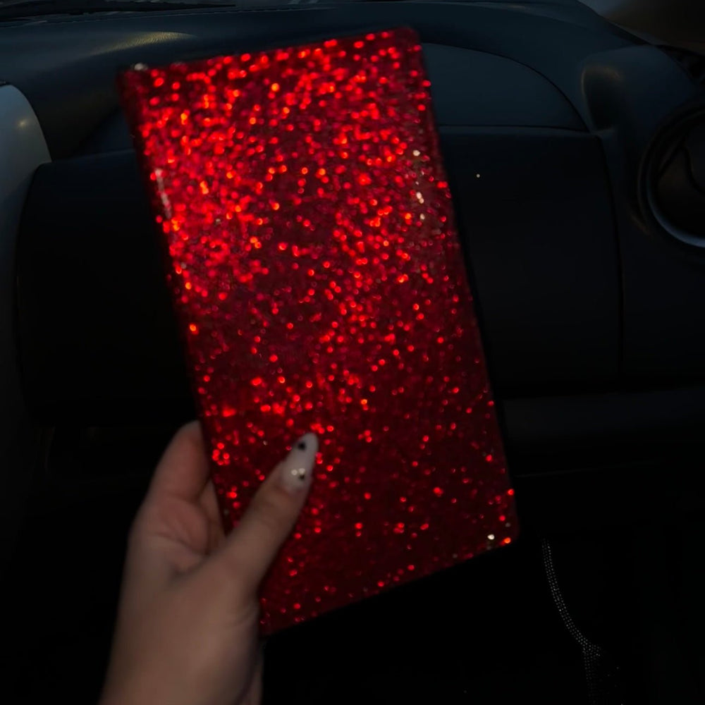 BING RHINESTONE CAR REGISTRATION AND INSURANCE DOCUMENT HOLDER, GLITTER CARD HOLDER, LETHER VEHICLE ACCESSORIES CAR ESSENTIALS GLOVE BOX ORGANIZER WALLET CASE RED - Fashion Car Inc