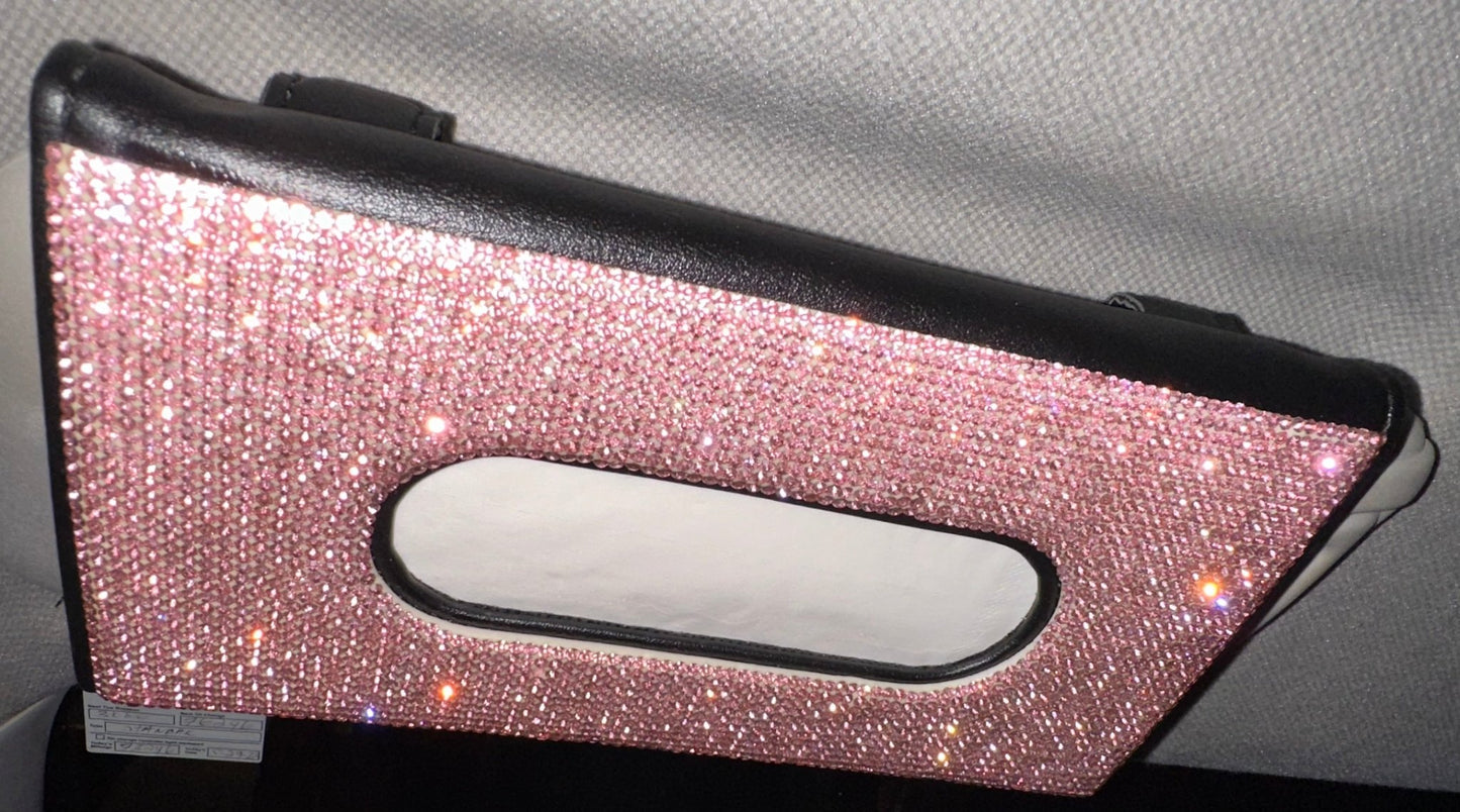 BLING CAR SUN VISOR TISSUE BOX HOLDER, LEATHER CRYSTALS AUTO INTERIOR ACCESSORIES PAPER TOWEL PINK GIRLY - Fashion Car Inc