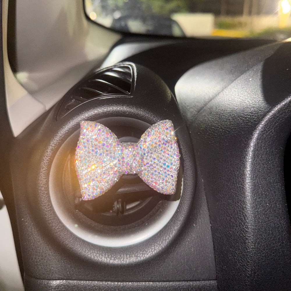 Bling Crystal Car Bow - knot Air Vent Fragrance Rhinestone Car Diffuser Air Freshener with Vent Clip - White - Fashion Car ®