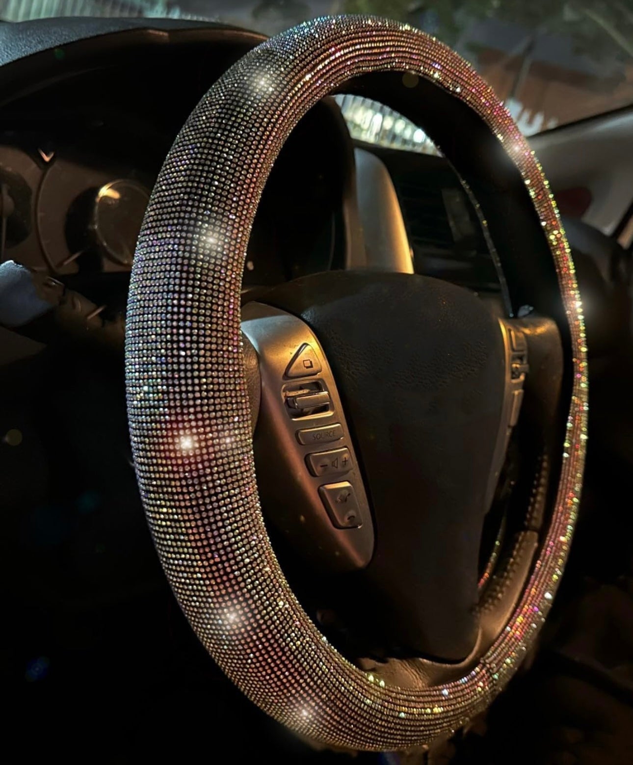 Car Bling Steering Wheel Cover for Women Girls 15 Inch Universal Colorful Crystal Rhinestone Diamond Rainbow Bling Accessories Anti Slip Wheel Protector Sparkling - Fashion Car Inc