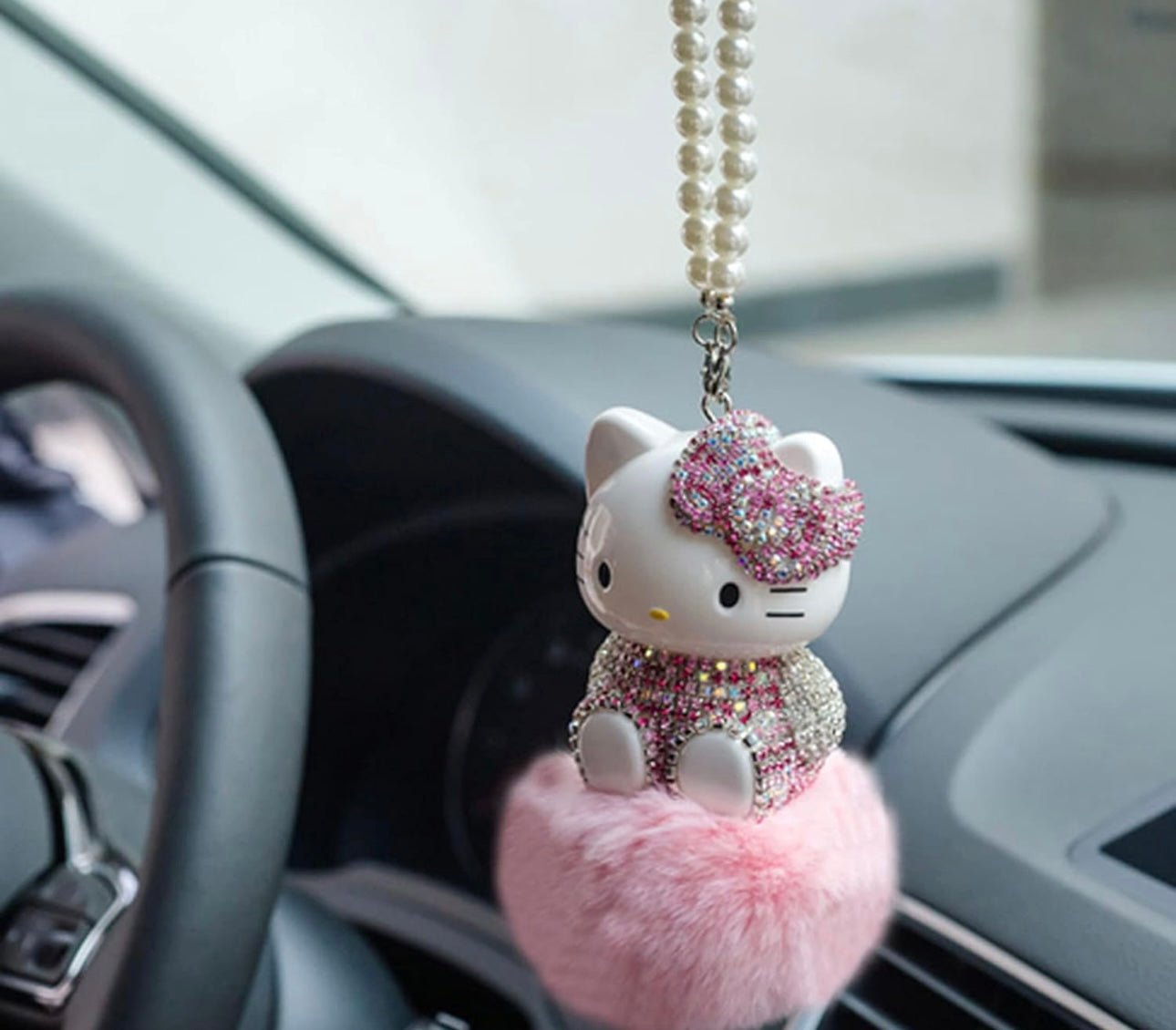 CAR MIRROR HANGING ACCESSORIES, CAT CUTE CAR ACCESSORIES HANGING ORNAMENT REARVIEW MIRROR CHARMS CAR DECOR INTERIOR DECORATIONS PINK SOFT - Fashion Car ®