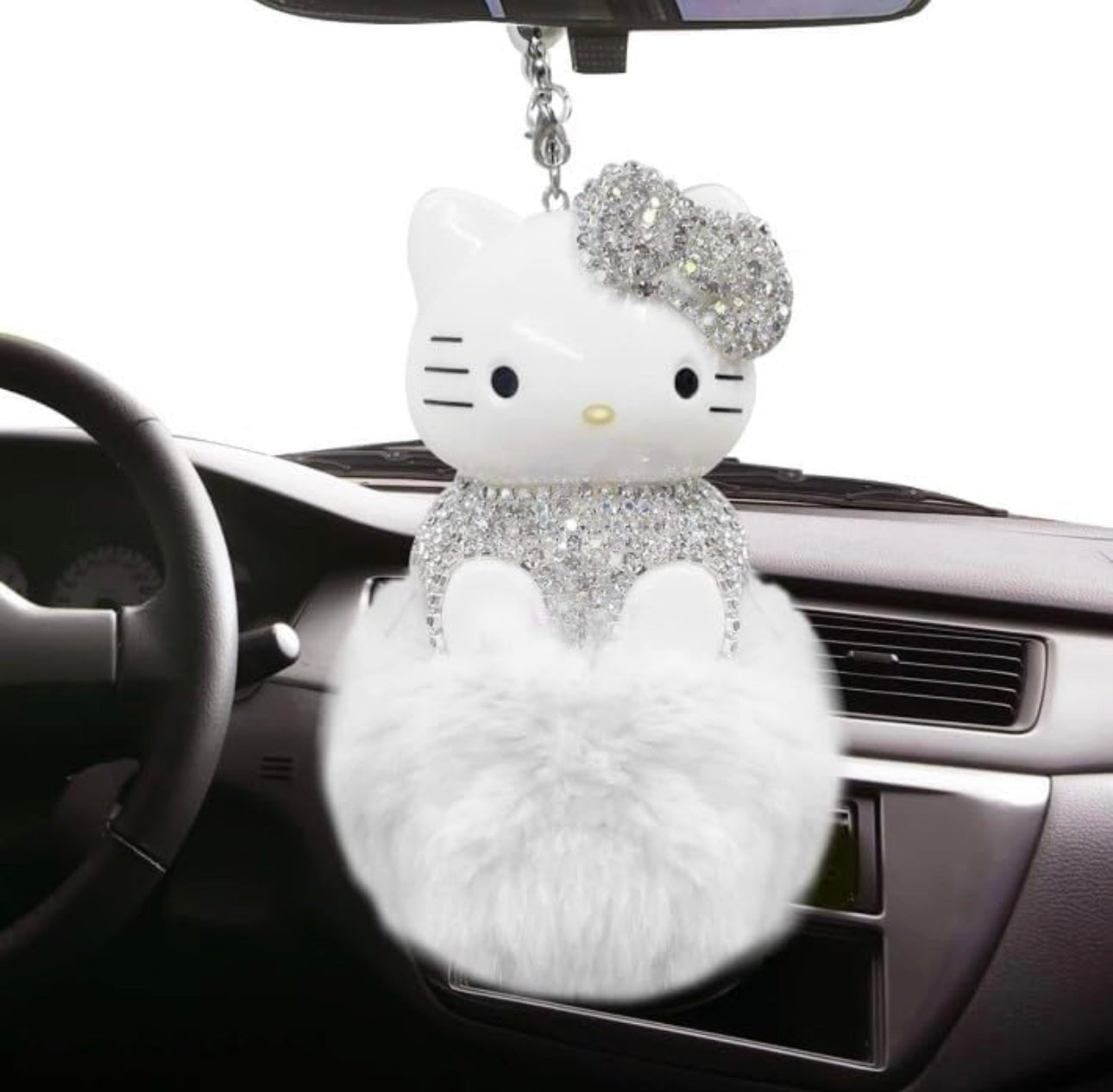 CAR MIRROR HANGING ACCESSORIES, CAT CUTE CAR ACCESSORIES HANGING ORNAMENT REARVIEW MIRROR CHARMS CAR DECOR INTERIOR DECORATIONS WHITE - Fashion Car ®