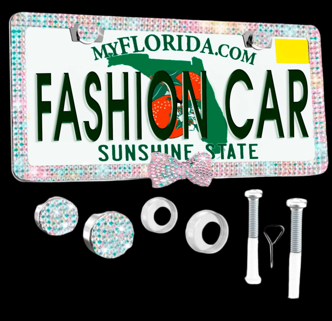 Color LICENSE PLATE DIAMONDS WITH BOW Rainbow - Fashion Car ®