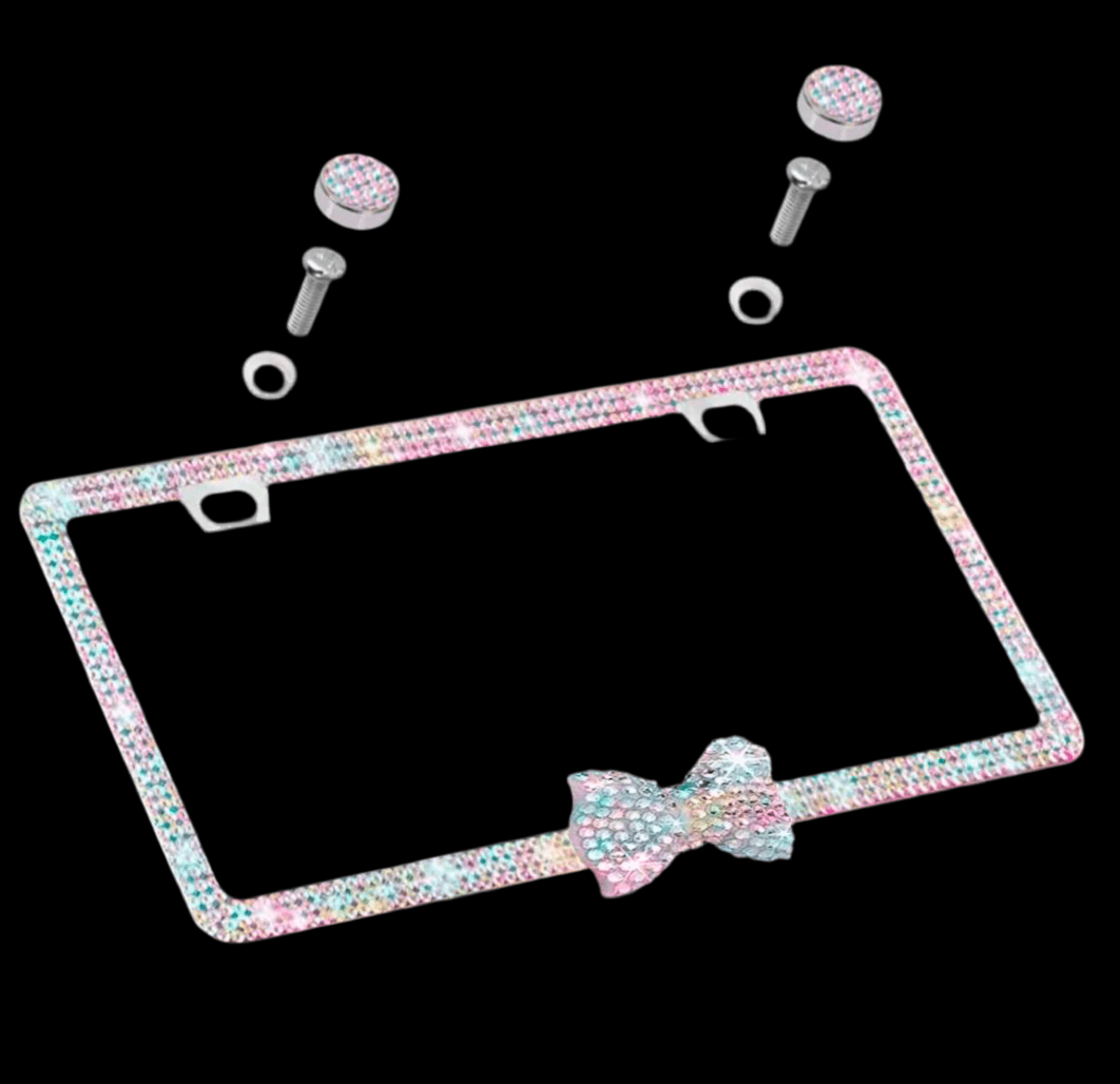 Color LICENSE PLATE DIAMONDS WITH BOW Rainbow - Fashion Car ®