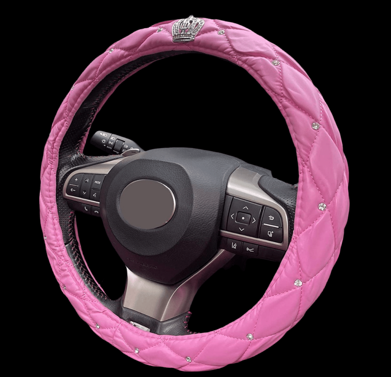 Crown Car Steering Wheel Cover with Bling Diamond for Girls & Women - Cute and Pink, Natural Latex Non - Toxic and odorless Safe Driving (Pink - Diamonds) - Fashion Car ®