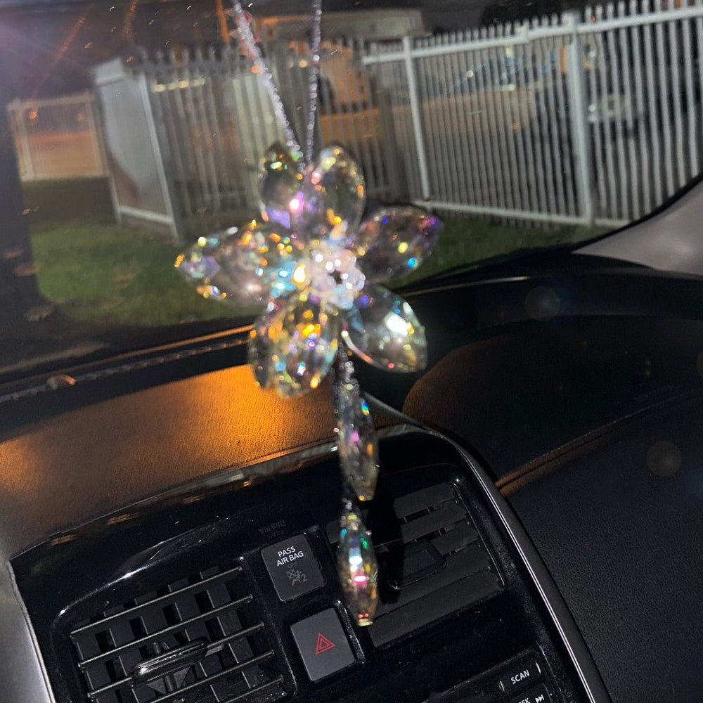 Crystal Flower Car Rear View Mirror Pendant Car Hanging Ornament Lucky Car Accessories (Colorful)) - Fashion Car Inc