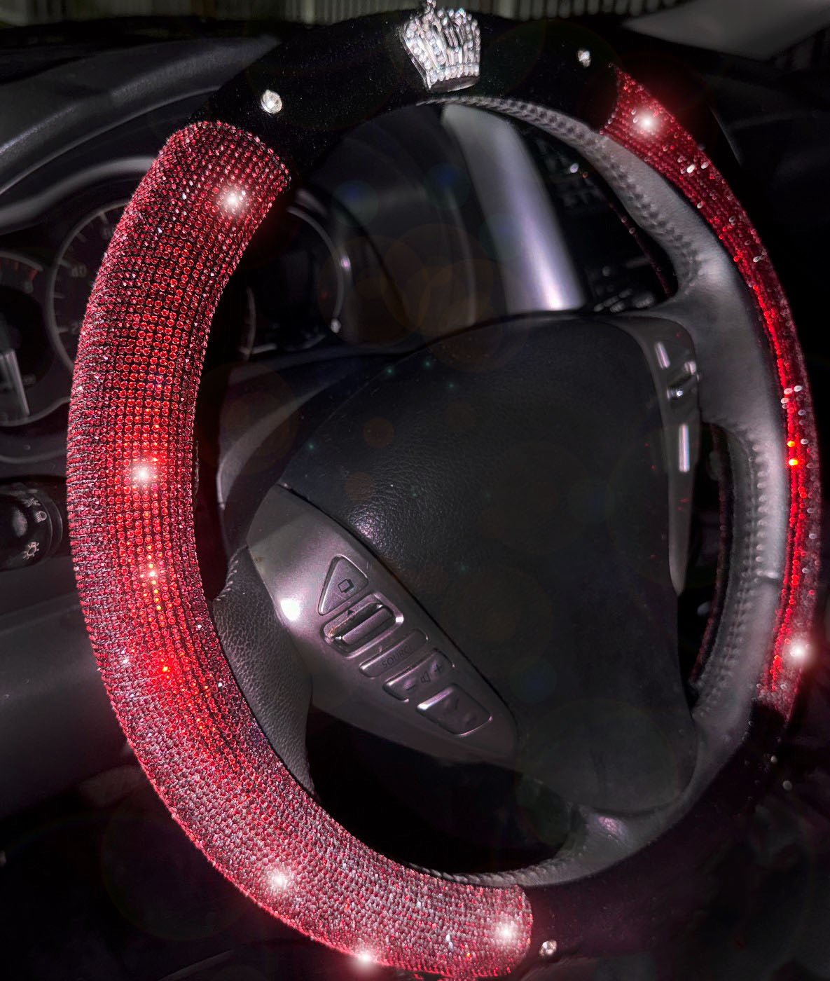 Crystal Plush Crown Car Steering Wheel Universal Diamond Handle Cover Red - Fashion Car ®