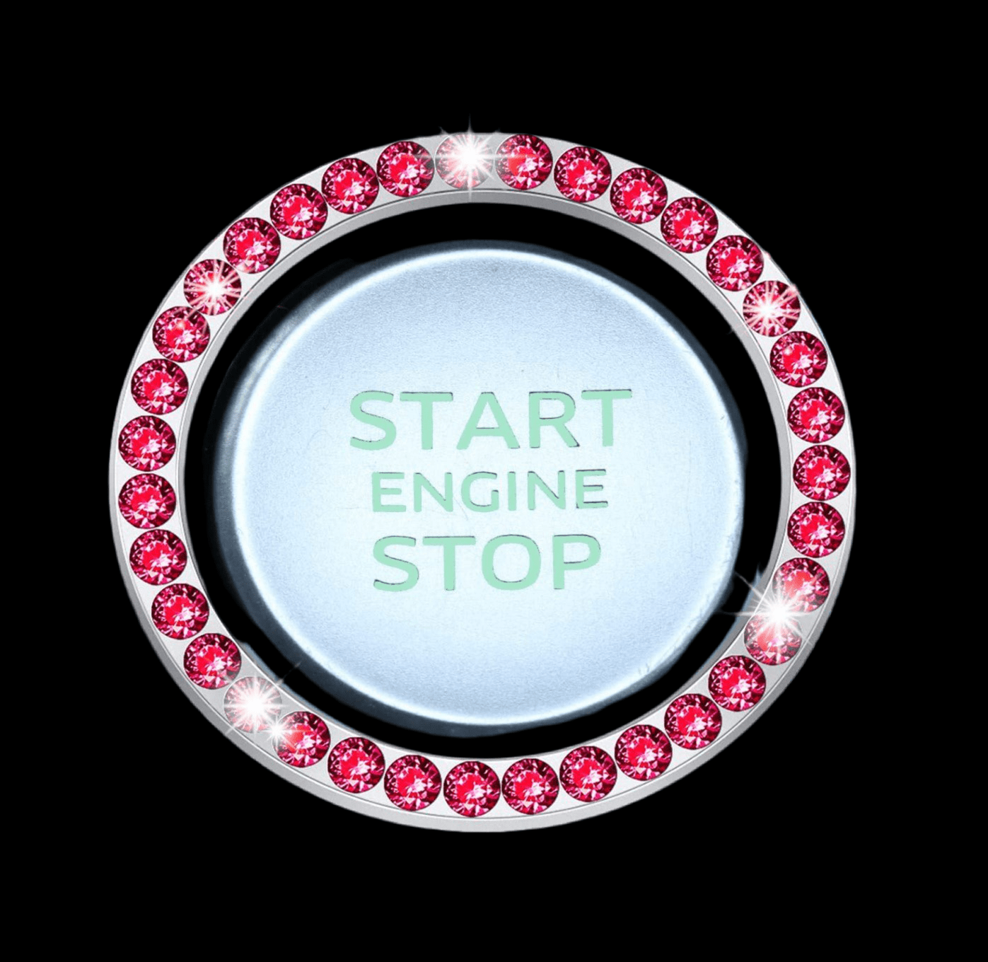 Crystal Rhinestone Ring Emblem Sticker, Car Interior Decoration, , Push to Start Button, Key Ignition Starter & Knob Ring Red - Fashion Car ®