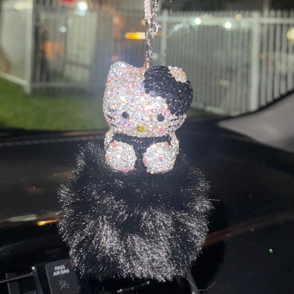 EXTRA BLING KITTY REARVIEW ACCESSORY SHINY RHINESTONE ESPECIALLY BLING UNIVERSAL DIAMOND BLACK - Fashion Car ®