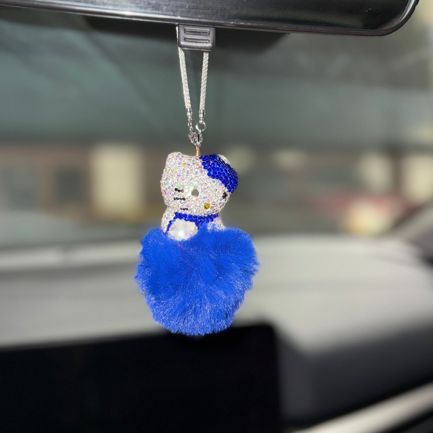 EXTRA BLING KITTY REARVIEW ACCESSORY SHINY RHINESTONE ESPECIALLY BLING UNIVERSAL DIAMOND BLUE - Fashion Car ®