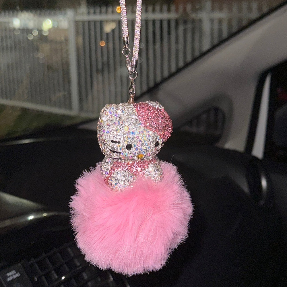 EXTRA BLING KITTY REARVIEW ACCESSORY SHINY RHINESTONE ESPECIALLY BLING UNIVERSAL DIAMOND PINK - Fashion Car Inc