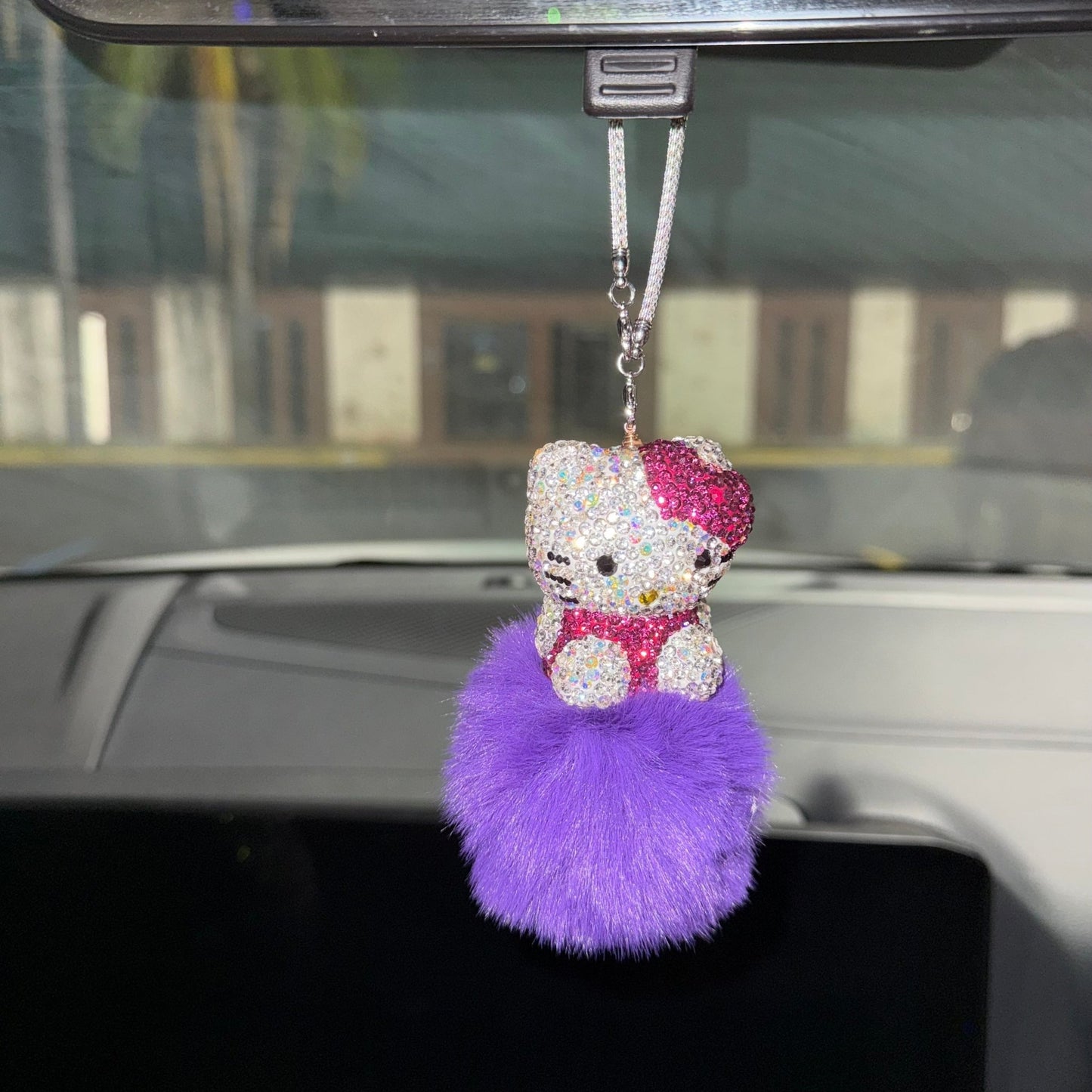 EXTRA BLING KITTY REARVIEW ACCESSORY SHINY RHINESTONE ESPECIALLY BLING UNIVERSAL DIAMOND PURPLE - Fashion Car ®