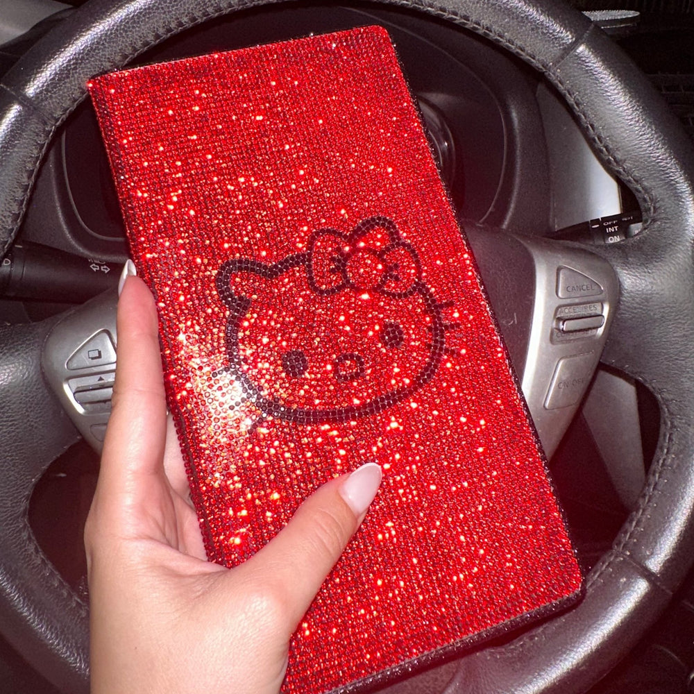EXTRA BLING RHINESTONE CAR REGISTRATION AND INSURANCE DOCUMENT HOLDER, GLITTER CARD HOLDER, LETHER VEHICLE ACCESSORIES CAR RED KITTY - Fashion Car Inc