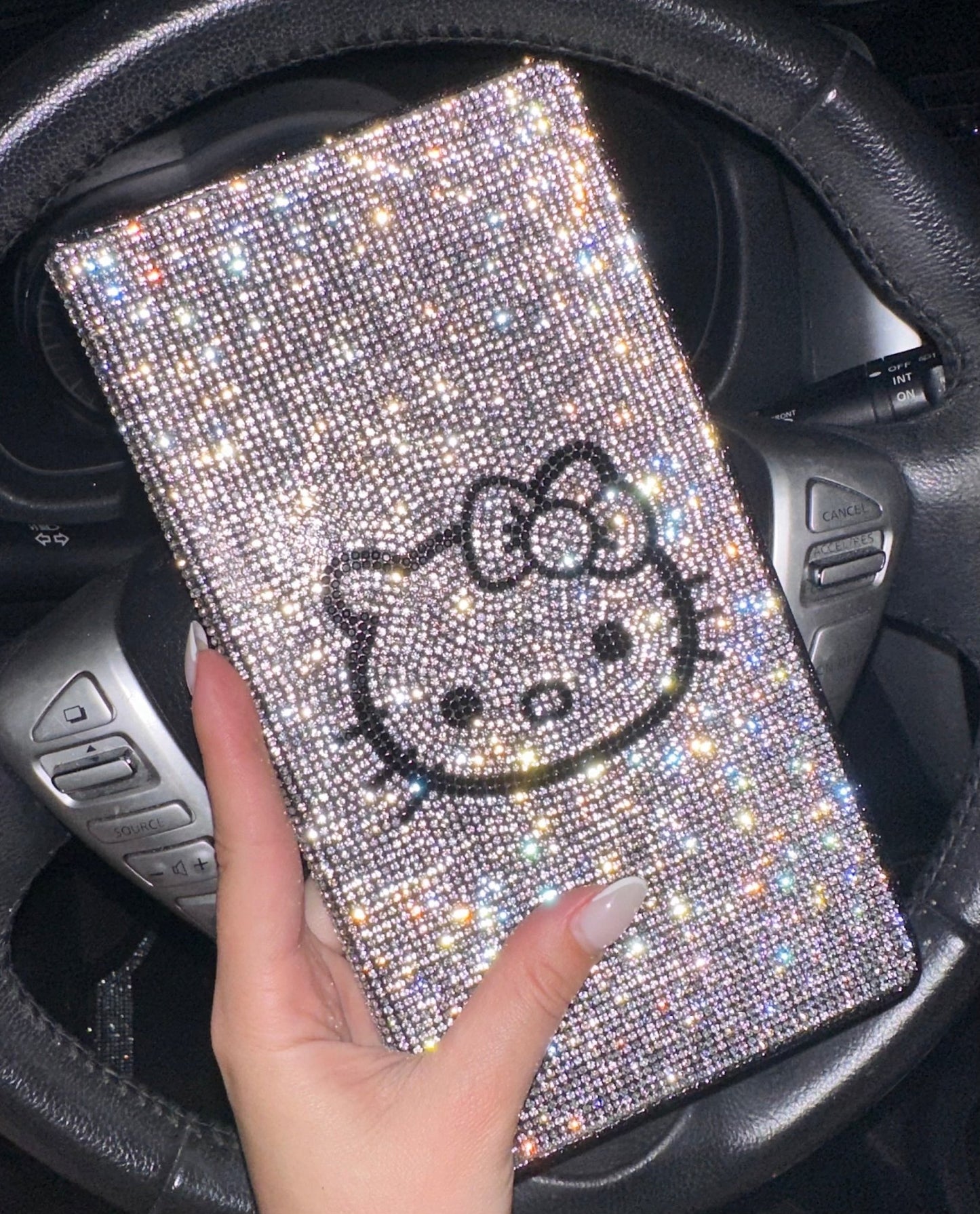 Full Car Leather Bling Diamond Seat Covers Full Seats, Waterproof Heavy-Duty Anti-Slip, Universal Car, Truck, Glitter Sparkle (Pink Rhinestone Leather)