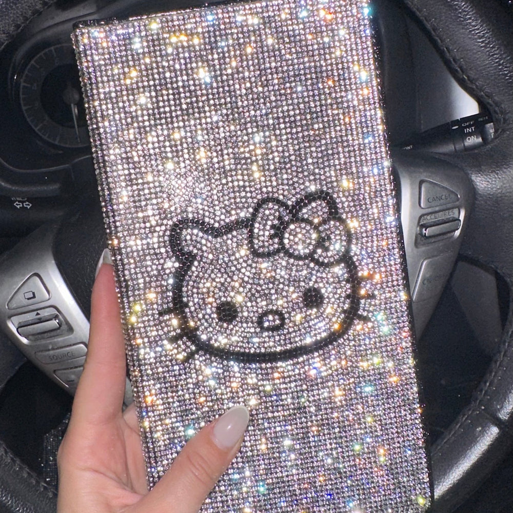 EXTRA BLING RHINESTONE CAR REGISTRATION AND INSURANCE DOCUMENT HOLDER, GLITTER CARD HOLDER, LETHER VEHICLE ACCESSORIES CAR SILVER KITTY - Fashion Car Inc
