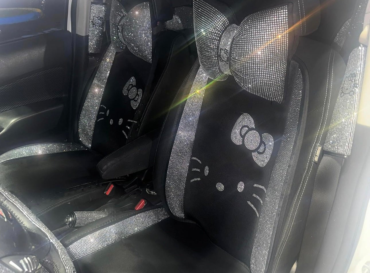 LUXURY SEAT COVER KITTY FULL SET SILVER UNIVERSAL - Fashion Car ®