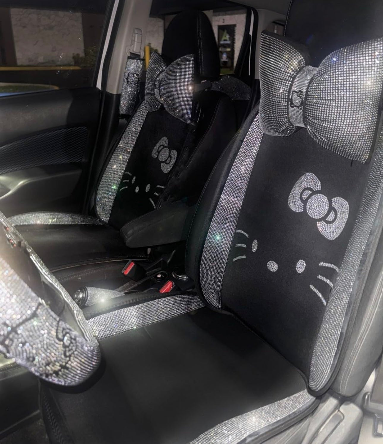 LUXURY SEAT COVER KITTY FULL SET SILVER UNIVERSAL - Fashion Car ®