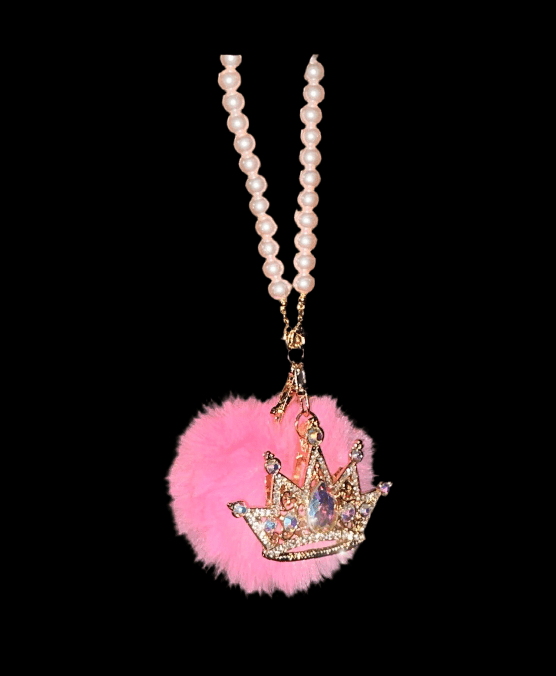 Pink Bling Car Rear View Mirror Crown Hanging Accessories for Women, Rhinestone Diamond Bowknot, Imitation Pearl and Plush Ball Car Rearview Mirror Charms, Lucky Ornament Pendant - Fashion Car ®