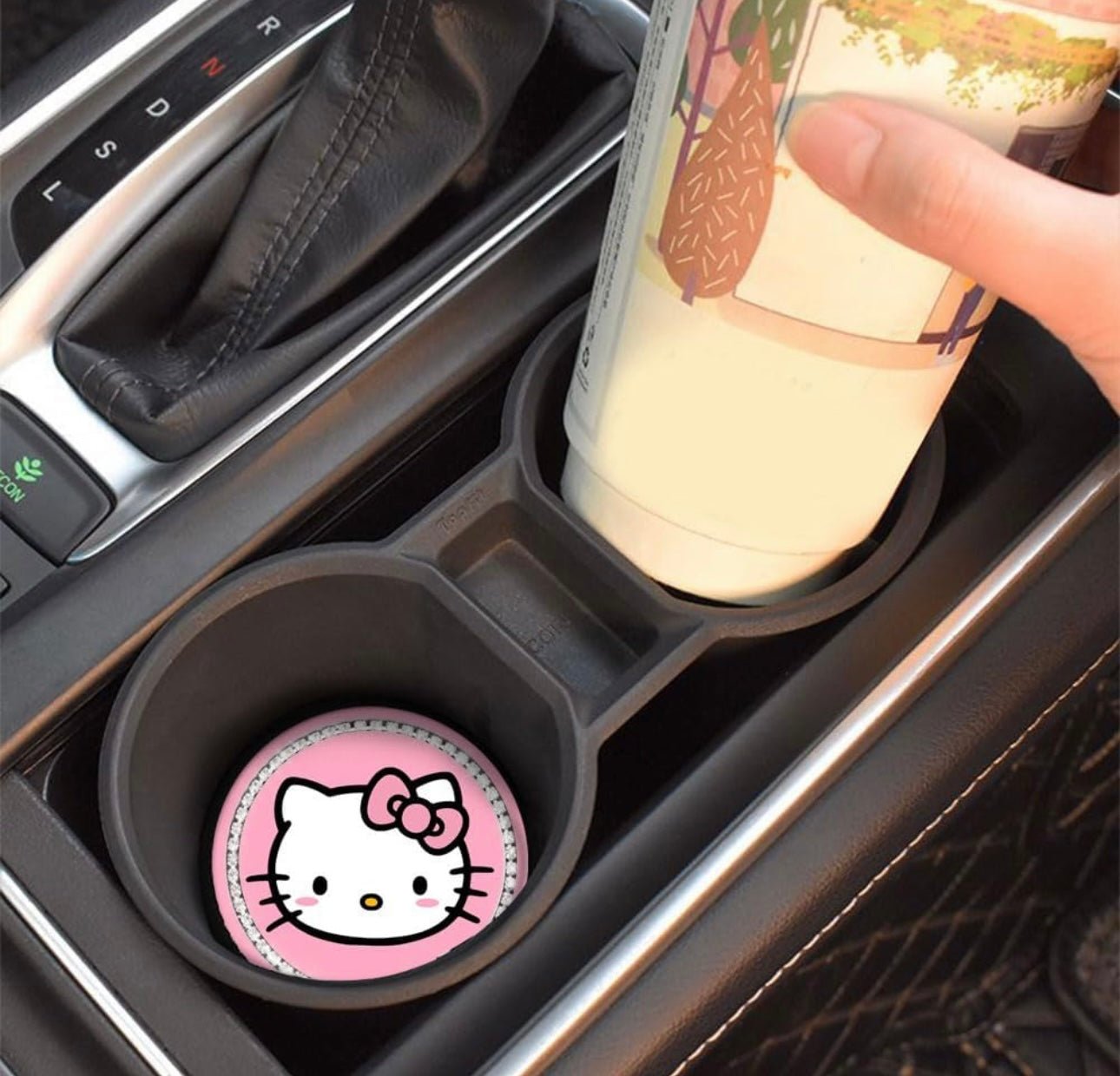 PINK CAT CAR CUP HOLDER COASTER, 2.75 INCH ANTI - SLIP SHOCKPROOF UNIVERSAL FASHION VEHICLE CAR COASTERS INSERT RHINESTONE AUTO AUTOMOTIVE INTERIOR ACCESSORIES FOR WOMEN (2 PCS) - Fashion Car Inc