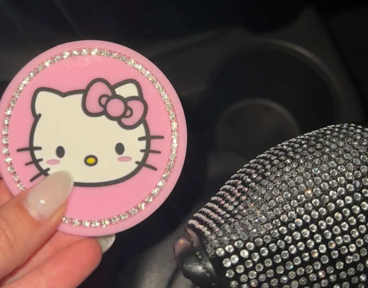PINK CAT CAR CUP HOLDER COASTER, 2.75 INCH ANTI - SLIP SHOCKPROOF UNIVERSAL FASHION VEHICLE CAR COASTERS INSERT RHINESTONE AUTO AUTOMOTIVE INTERIOR ACCESSORIES FOR WOMEN (2 PCS) - Fashion Car Inc