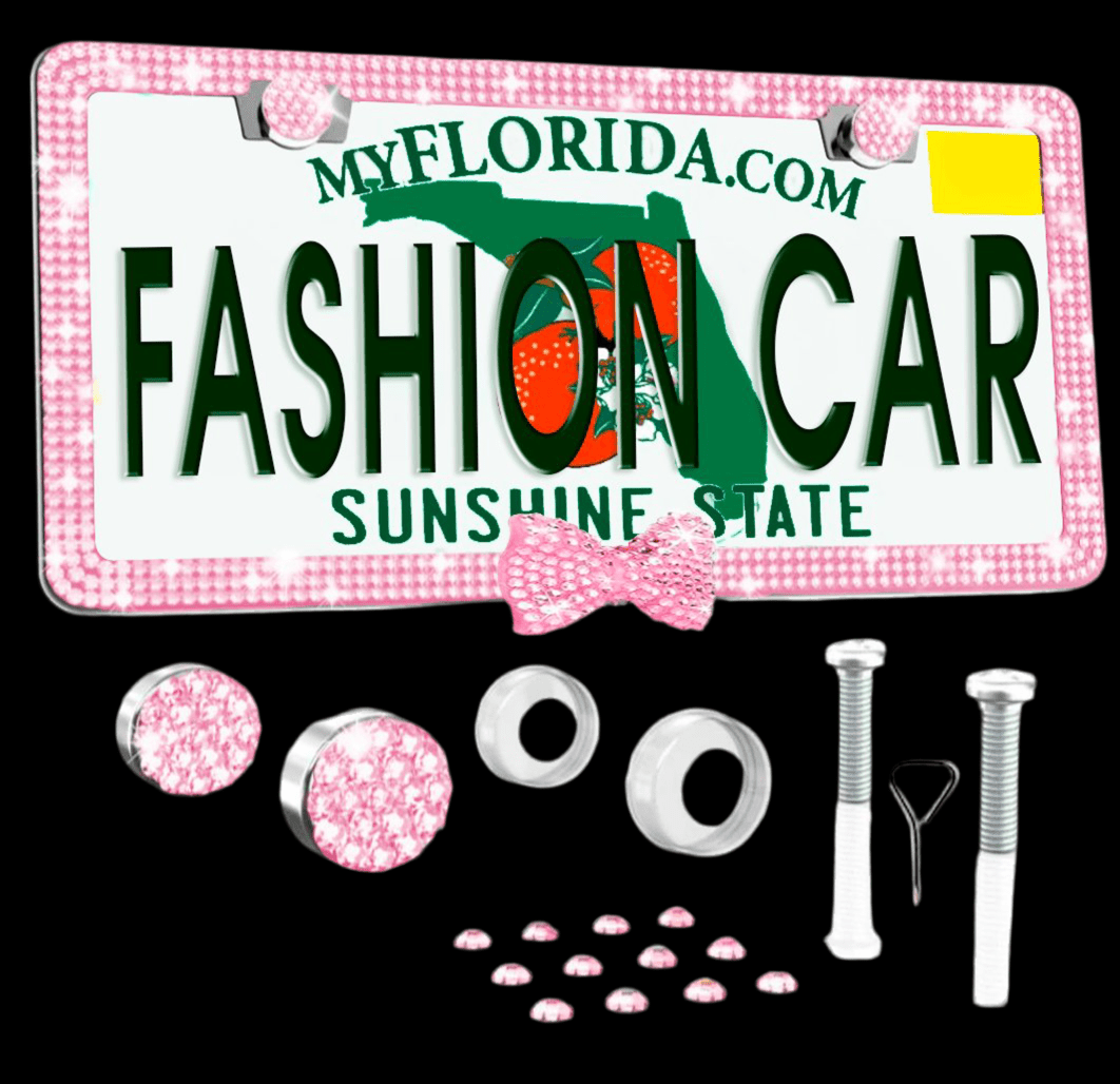 pink LICENSE PLATE DIAMONDS WITH BOW pink - Fashion Car ®