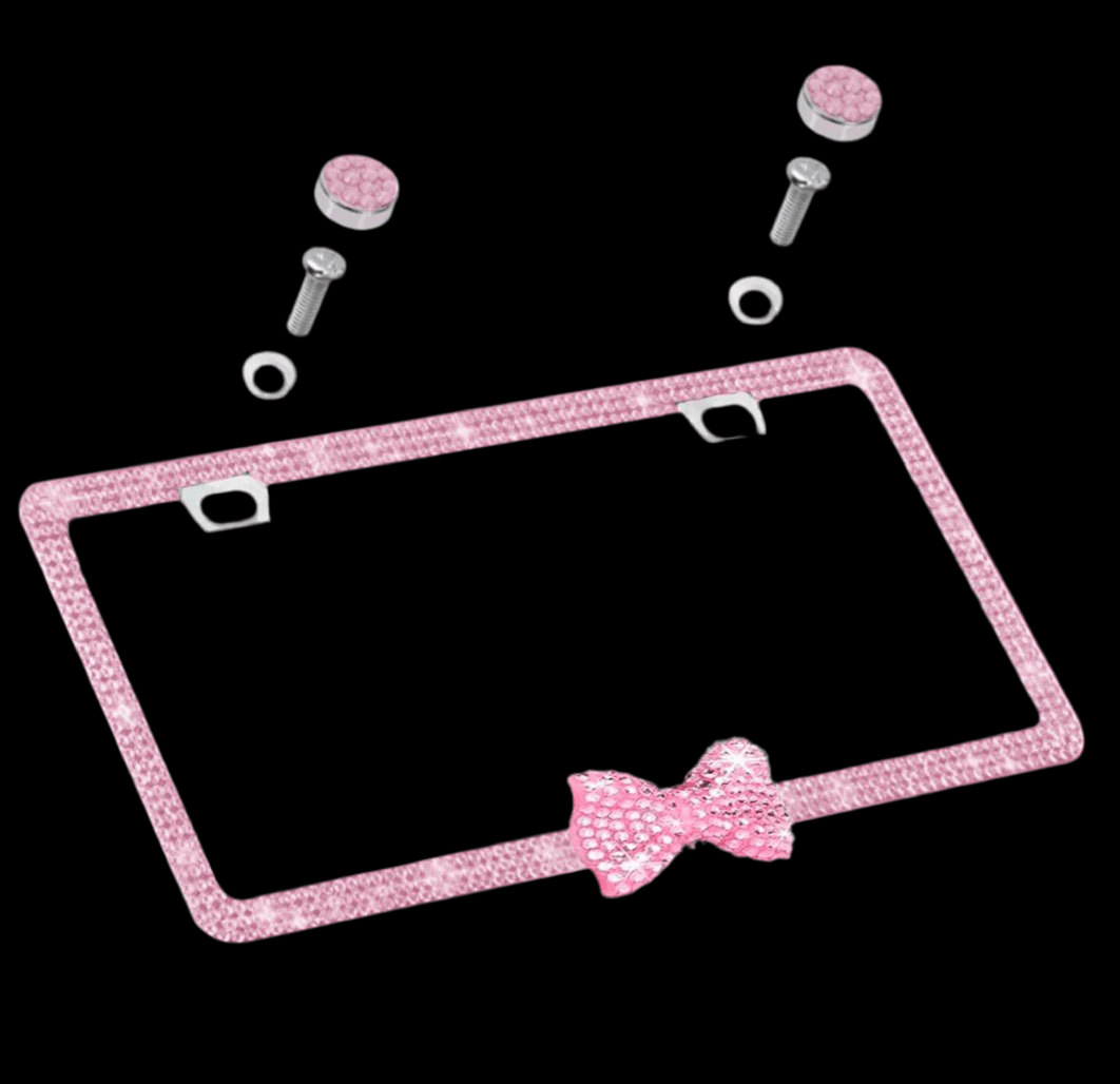 pink LICENSE PLATE DIAMONDS WITH BOW pink - Fashion Car ®