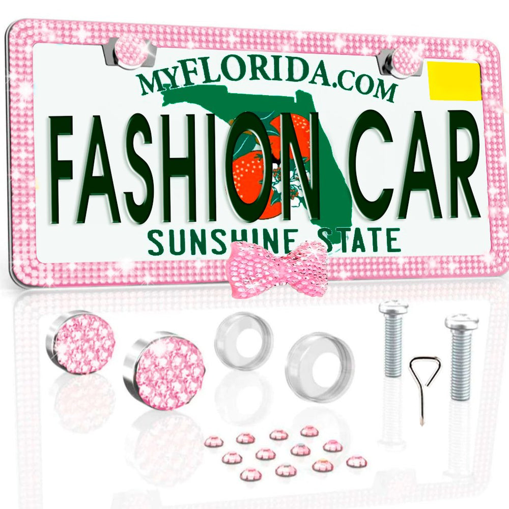 pink LICENSE PLATE DIAMONDS WITH BOW pink - Fashion Car Inc