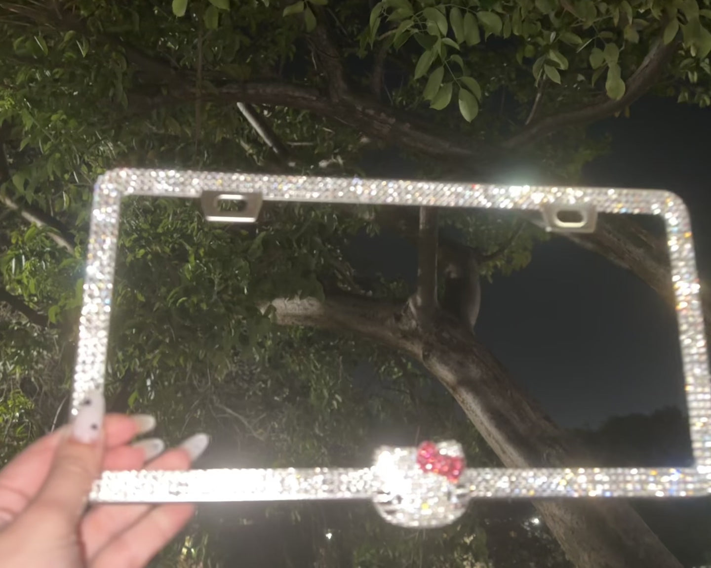 LUXURY SILVER LICENSE PLATE FRAME DIAMONDS ULTRA BLING PINK CAT