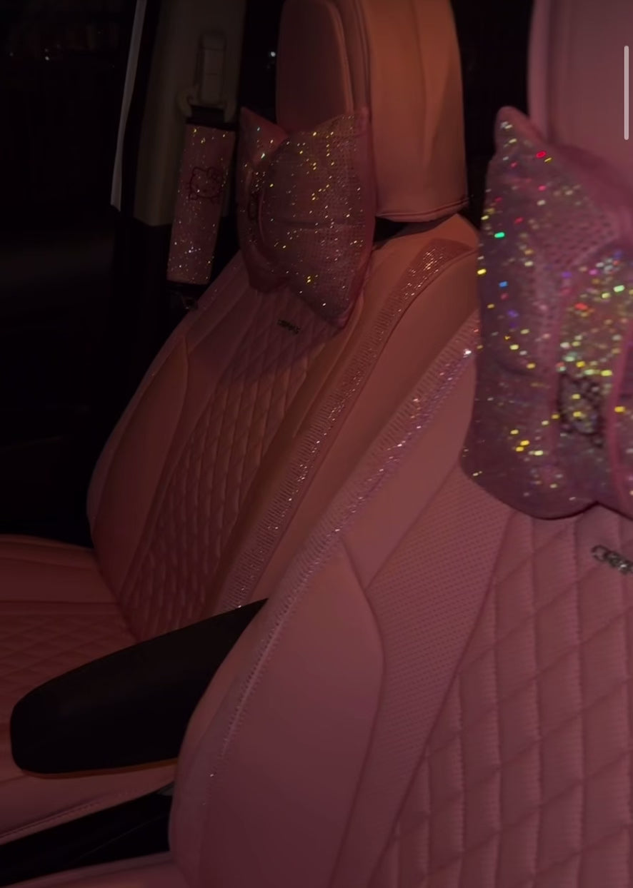 Full Car  Leather Bling Diamond Seat Covers Full Seats, Waterproof Heavy-Duty Anti-Slip, Universal Car, Truck, Glitter Sparkle (Pink Rhinestone Leather)