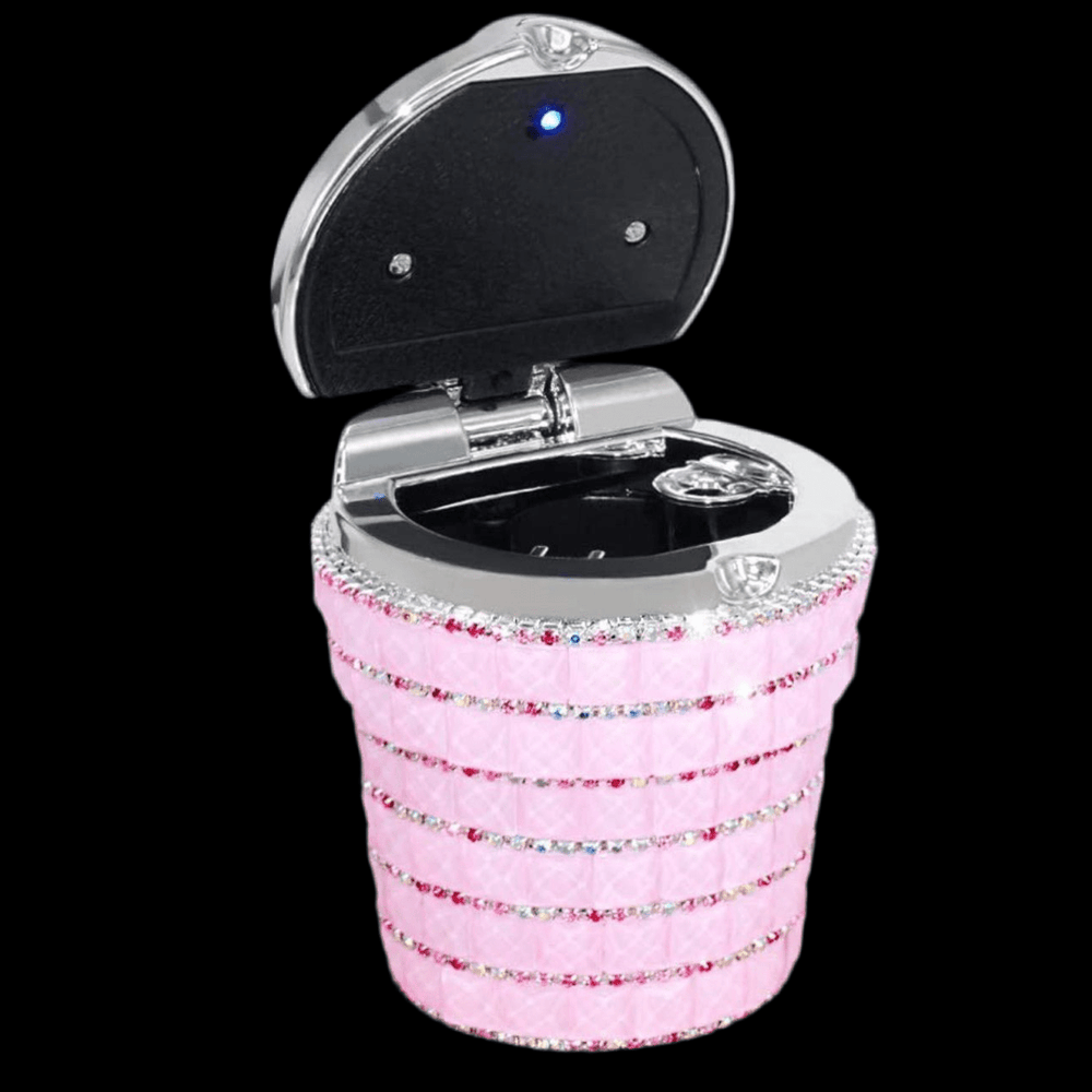 Proof Crystal Diamond Car Ashtray with Lid Blue Led Light Bling Portable Mini Trash Can for Car Cylinder Cup Holder - Fashion Car ®