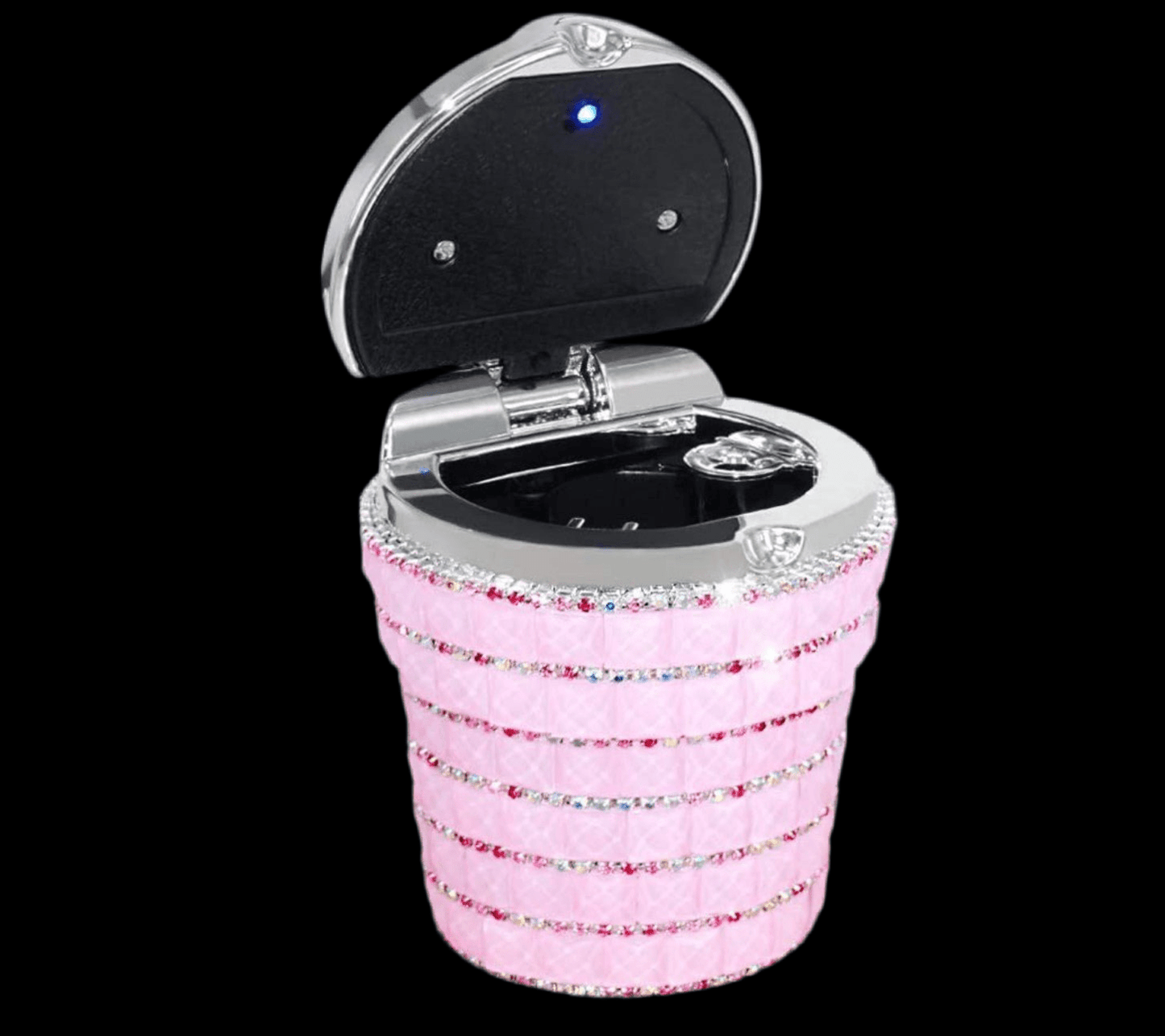 Proof Crystal Diamond Car Ashtray with Lid Blue Led Light Bling Portable Mini Trash Can for Car Cylinder Cup Holder - Fashion Car ®