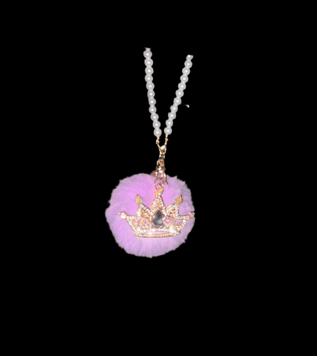 Purple Crown Bling Car Rear View Mirror Hanging Accessories for Women, Rhinestone Diamond Bowknot, Imitation Pearl and Plush Ball Car Rearview Mirror Charms, Lucky Ornament Pendan - Fashion Car ®
