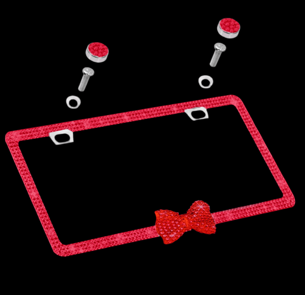 Red LICENSE PLATE DIAMONDS WITH BOW red - Fashion Car ®
