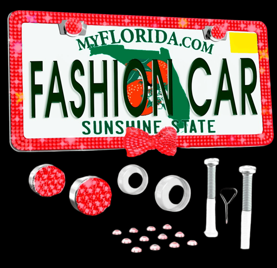 Red LICENSE PLATE DIAMONDS WITH BOW red - Fashion Car ®