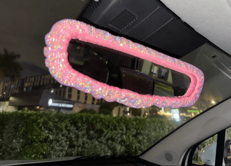 Shiny Crystal Diamond Rhinestone Car Rearview Mirror Accessories Auto Interior Decoration Accessories Pink - Fashion Car ®