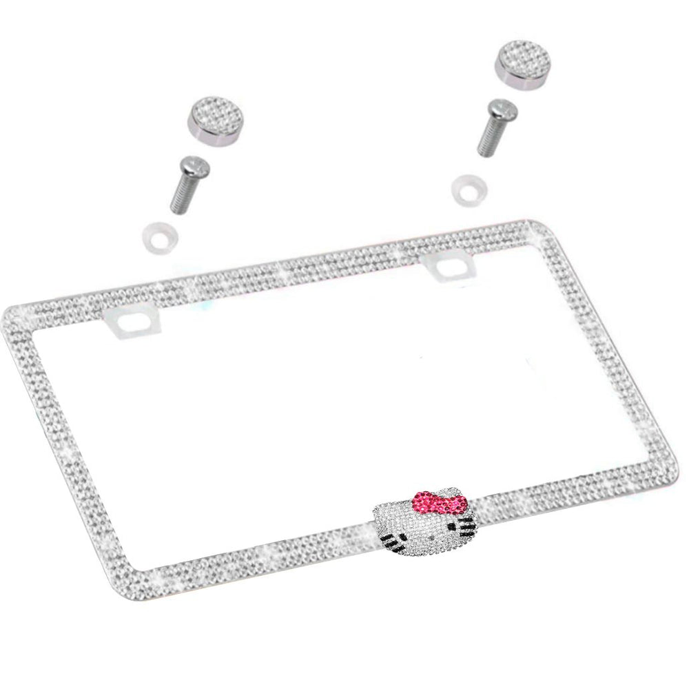 SILVER LICENSE PLATE DIAMONDS PINK CAT - Fashion Car Inc