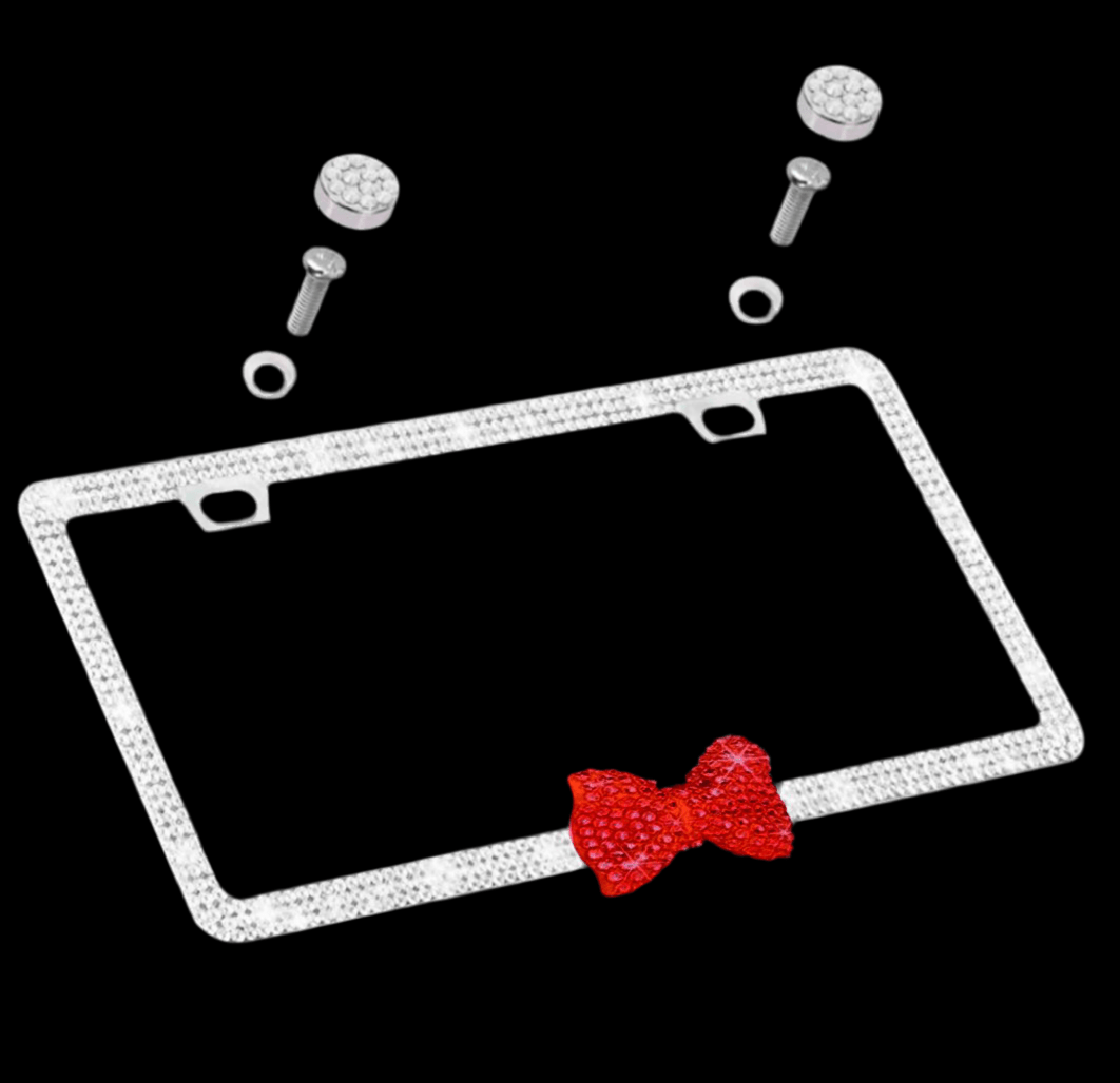 Silver LICENSE PLATE DIAMONDS WITH BOW red - Fashion Car ®