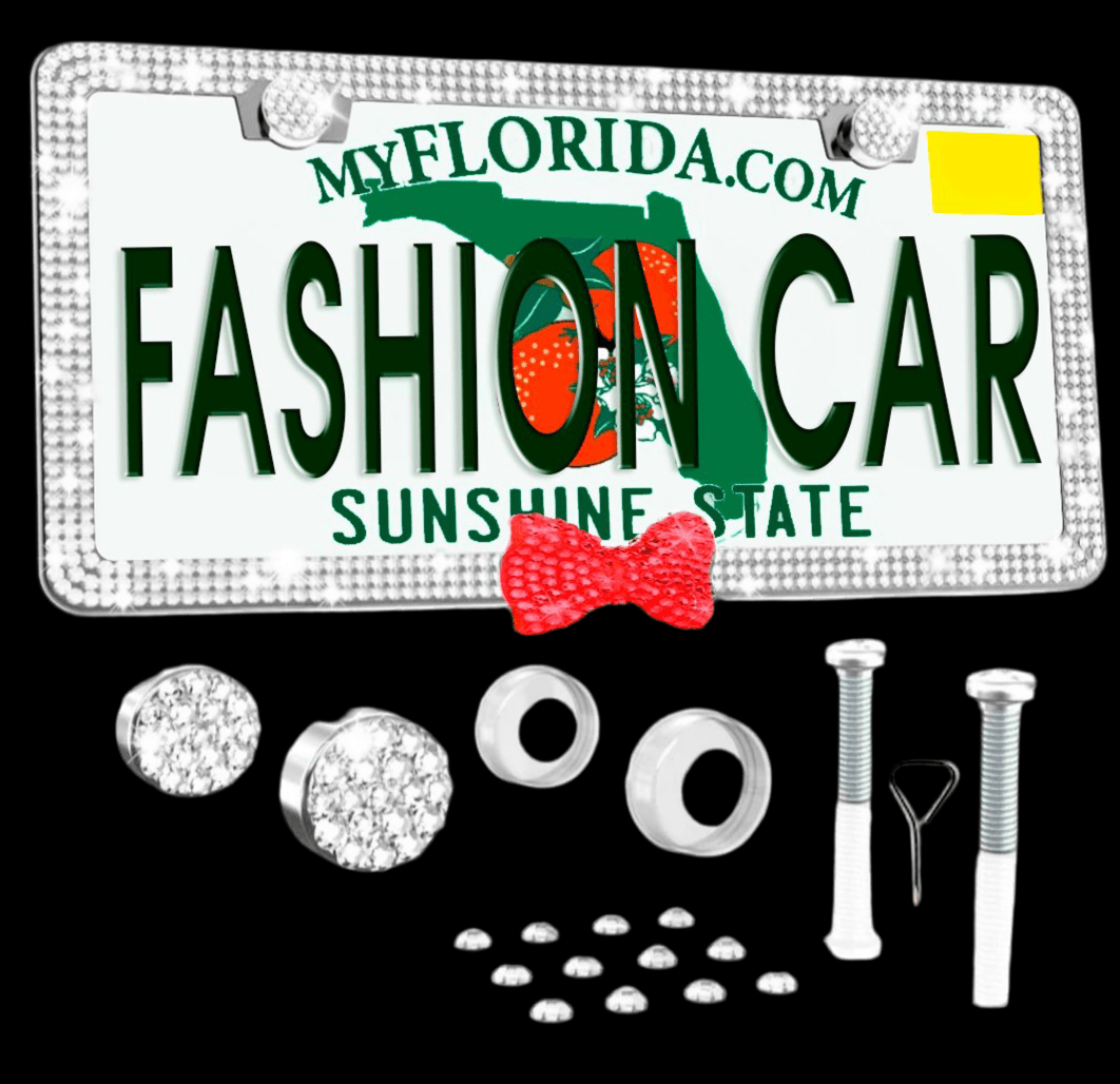 Silver LICENSE PLATE DIAMONDS WITH BOW red - Fashion Car ®