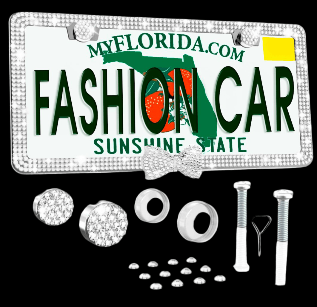 Silver LICENSE PLATE DIAMONDS WITH BOW silver - Fashion Car ®