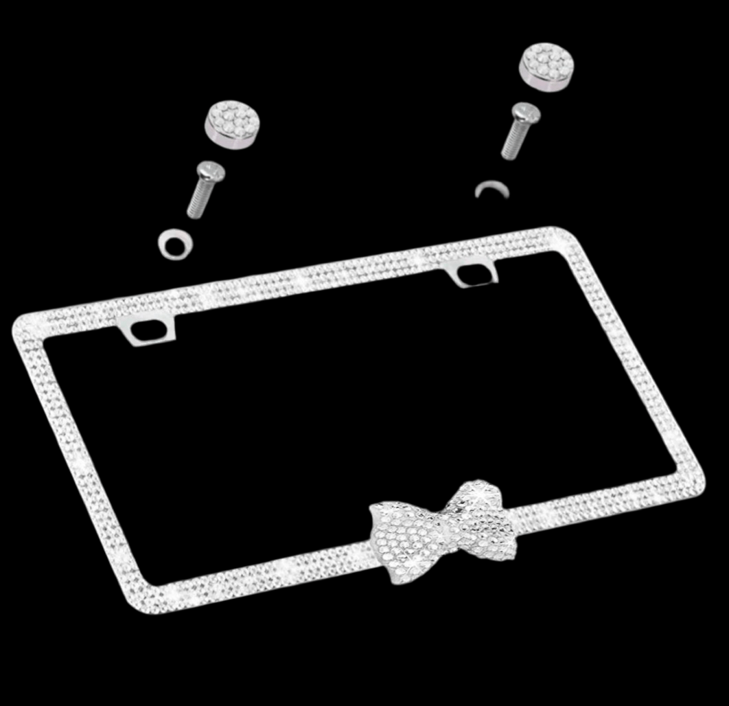 Silver LICENSE PLATE DIAMONDS WITH BOW silver - Fashion Car ®