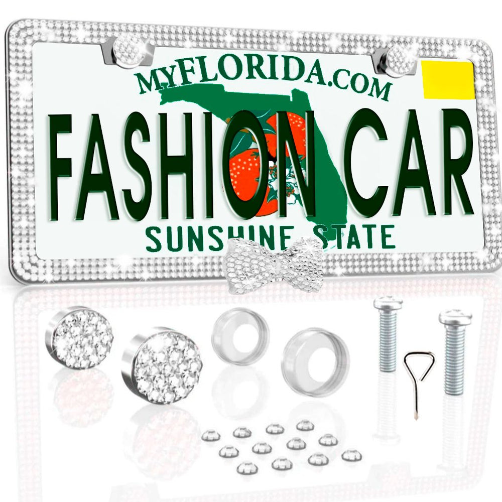 Silver LICENSE PLATE DIAMONDS WITH BOW silver - Fashion Car Inc